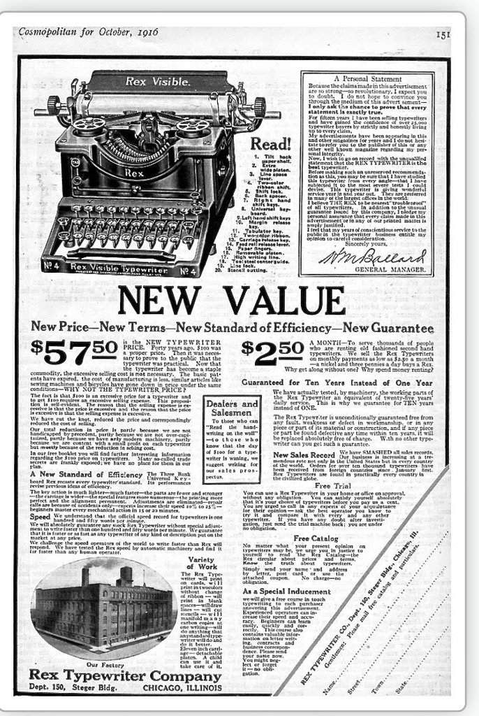 1915 Rex Visible #4 Newspaper Ad