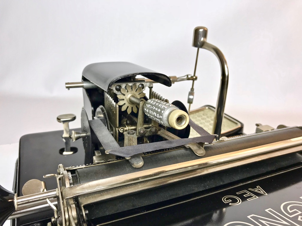 View of the mechanism from the rear of the typewriter