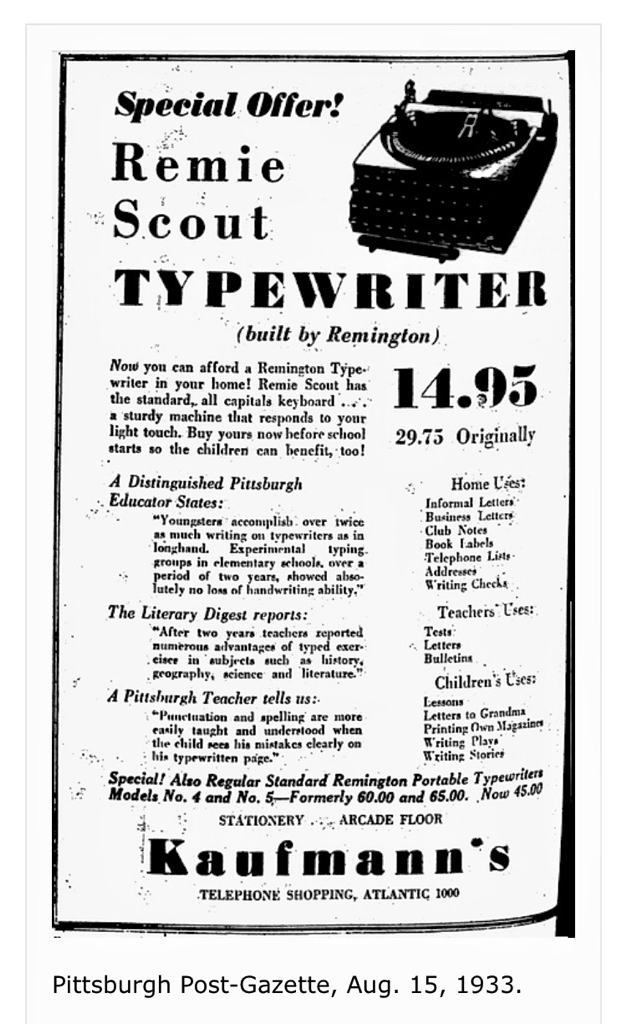 Copy of 1933 advertisement for the Remie Scout